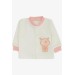 Baby Girl Velvet Pajamas Set Beech Embroidery Ecru (0-3 Months-9 Months)