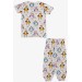 Baby Girl Short Sleeve Pajama Set Crazy Penguin Pattern Beige Melange (9 Months-3 Years)