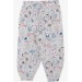 Baby Girl Short Sleeve Pajama Set Nature Themed Animal Pattern Beige Melange (9 Months-3 Years)