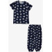 Baby Girl Short Sleeve Pajama Set Cute Kitten Patterned Navy Blue (9 Months-3 Years)