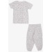 Baby Girl Short Sleeve Pajamas Set Sleepy Kitten Patterned Beige Melange (9 Months-3 Years)