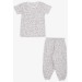 Baby Girl Short Sleeve Pajamas Set Sleepy Kitten Patterned Beige Melange (9 Months-3 Years)
