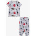Baby Girl Short Sleeve Pajama Set Text Patterned White (9 Months-3 Years)