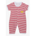 Baby Girl Short Sleeve Jumpsuit Striped Butterfly Embroidered Fuchsia (0-6 Months)
