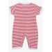 Baby Girl Short Sleeve Jumpsuit Striped Butterfly Embroidered Fuchsia (0-6 Months)