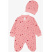 افرول بناتي لحديثات الولادة بجوارب منقوش على شكل قلب لون زهرة الرمان (4 أشهر)