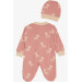 افرول (جمبوست) للبنات حديثات الولادة بجوارب مزين برسومات لون وردي (3 -6 أشهر)