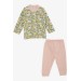 Baby Girl Pajama Set Floral Patterned Bunny Printed Yellow (4 Months-1 Years)