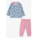 Baby Girl Pajama Set Fun Bunny Patterned Ice Blue (4 Months-1 Years)