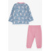 Baby Girl Pajama Set Fun Bunny Patterned Ice Blue (4 Months-1 Years)