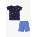 Baby Girl Shorts Pajamas Set Crown Patterned Navy (9 Months-3 Years)