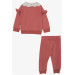 Baby Girl Suit, Ruffle Shoulder, Brode Collar, Embroidered Dusty Rose (6-24 Months)