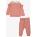 Baby Girl Suit Ruffle Shoulder Brode Collar Embroidered Salmon (6-24 Months)