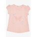 Baby Girl T-Shirt Butterfly Printed Embroidered Salmon (9 Months-3 Years)