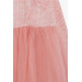 Baby Girl Long Sleeve Dress With Frill Shoulder Tulle Salmon Melange (9 Months-3 Years)