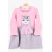 Baby Girl Long Sleeve Dress Sequin Embroidered Kitten Powder (1-2 Years)