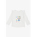 Baby Girl Long Sleeve T-Shirt Cheerful Kitten Printed Embroidery Laced Ecru (9 Months-3 Years)