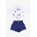 Girl's Blue Star Patterned Shorts Set Ecru (1-4 Ages)