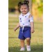 طقم شورت وقميص بناتي مزين بنجوم زرقاء لون اكرو (1-4 سنوات)