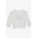 Girl's Blouse Letter Printed Sleeves Tulle Detailed White (5-10 Years)