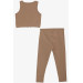 Girl's Crop Tights Set Text Printed Light Brown (10-14 Years)