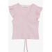 Girl's Crop T-Shirt Lace-Up Frilly Pink (8-14 Years)