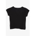 Girl's Crop T-Shirt Cross Detailed Black (9-14 Years)