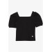 Girl's Crop T-Shirt Square Collar Black (8-14 Years)