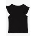 Girl's Crop T-Shirt Black With Ruffle Sleeves (8-14 Years)