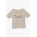 Girl's Crop T-Shirt Embroidered Text Printed Beige (8-14 Years)