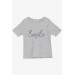 Girl's Crop T-Shirt Embroidered Text Printed Gray Melange (8-14 Years)