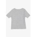 Girl's Crop T-Shirt Embroidered Text Printed Gray Melange (8-14 Years)