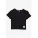 Girl's Crop T-Shirt Off Shoulder Detailed Corduroy Black (9-14 Years)