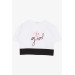 Girl's Crop T-Shirt With Text Print And Slits On The Sides White (9-14 Years)