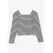 Girls' Long Sleeves Striped Square Neck T-Shirt (8-14Y)