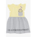 Girl's Dress With Pockets Glittery Kitten Printed Yellow (1.5-5 Years)
