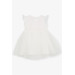 Girl's Dress With Floral Embroidery Bow And Tulle White (3-8 Ages)