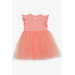 Girl's Dress With Floral Embroidery Bow And Tulle Salmon (3-8 Ages)