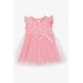 Girl's Dress With Floral Embroidery Bow Tulle Pink (3-8 Ages)