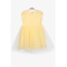 Girl's Dress With Flower Embroidery Yellow (4-7 Years)