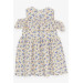 Girl's Dress Floral Ruffled Button Back Beige (3-7 Years)