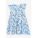 Girl's Dress With Floral Ruffle Sleeves Blue (1.5-5 Years)