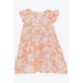 Girl's Dress With Floral Ruffle Sleeves Orange (1.5-5 Years)