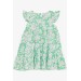 Girl's Dress With Floral Ruffle Sleeves Green (1.5-5 Years)
