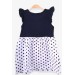 Girl's Dress Navy Blue (2-6 Years) With Strawberry Embroidery