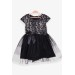 Girls' Black Dress Decorated With Bow, Sequins And Tulle (5-9 Years)