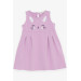 Girl Child Dress Embroidered Sequin Cute Kitten Printed Lilac (1.5-5 Years)