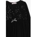 Girl's Dress With Sequin Bow Tulle Black (4-9 Years)