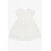Girl's Dress Tulle Embroidered Bow Ecru (1.5-5 Years)