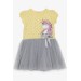 Girl's Dress With Unicorn Printed Tulle Bow Yellow (3-8 Years)